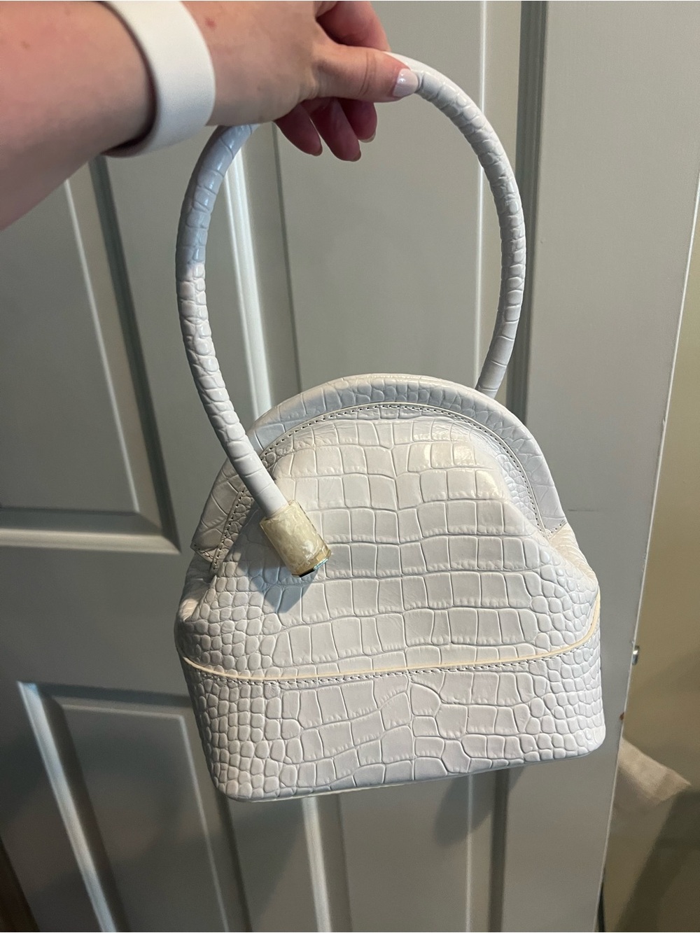 Louise et Cie White Croc-Embossed Mini Top-Handle Bag